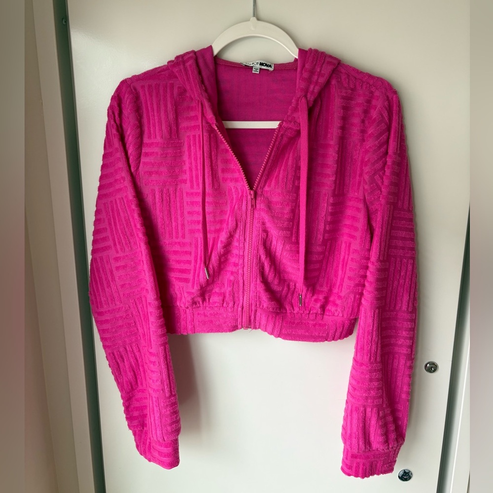 Fashion Nova Hot Pink Textured Zip-Up Hoodie